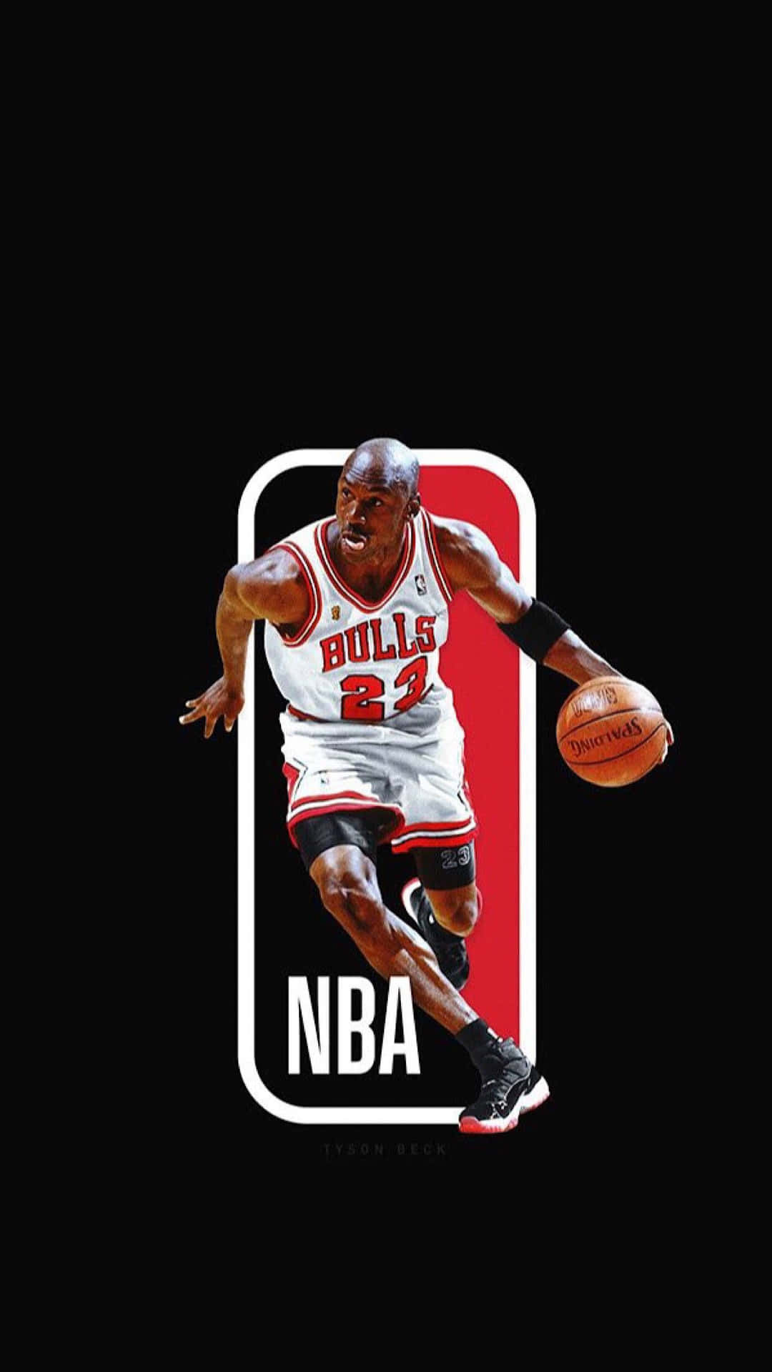 Michael Jordan NBA Logo Tapet: Et billede af Michael Jordan præger dette NBA logo tapet. Wallpaper