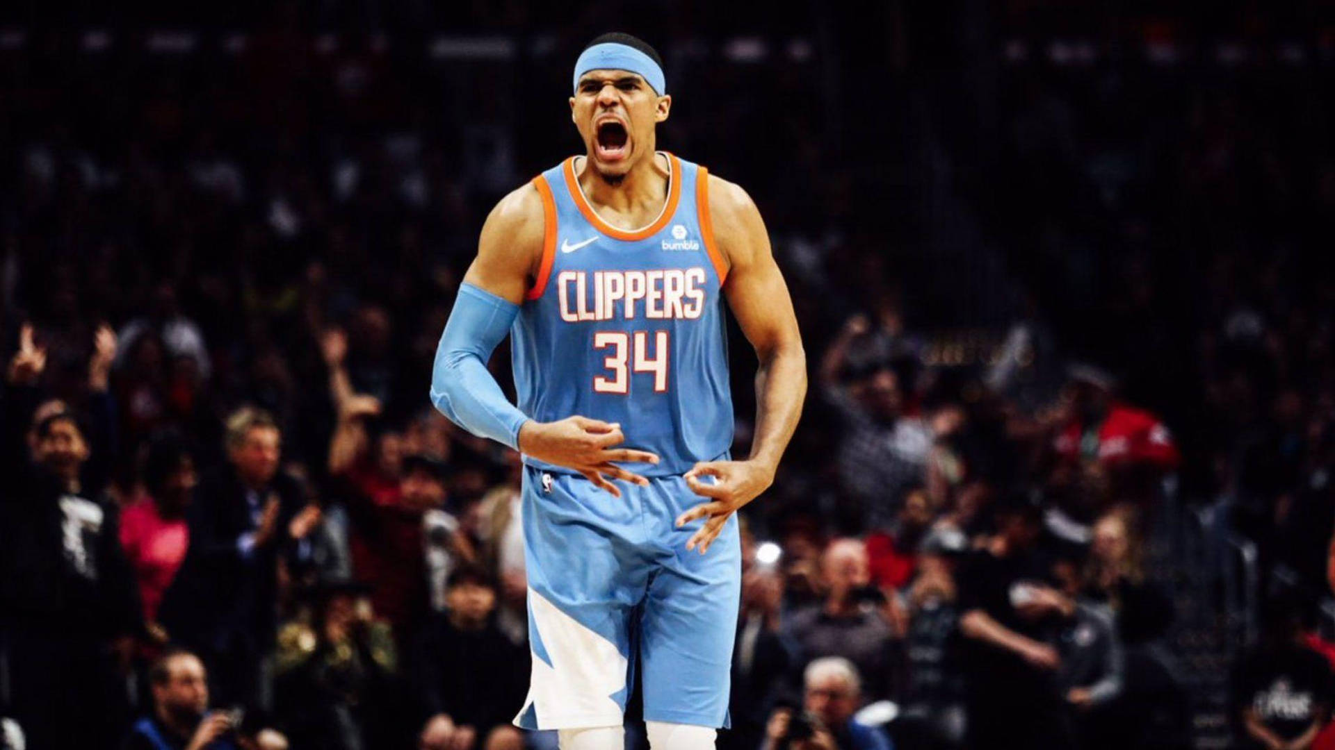 Nba Player Tobias Harris Los Angeles Clippers Shouting Background