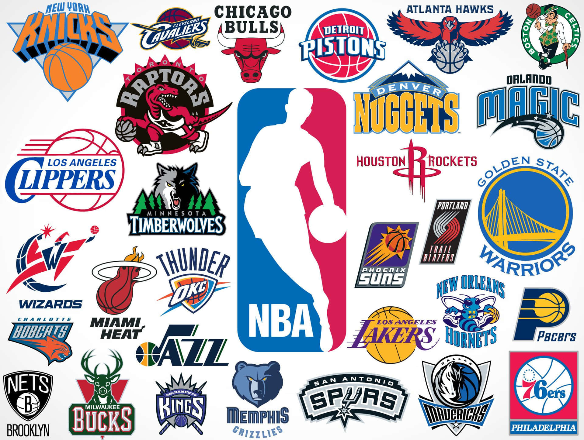 Multiple Nba Teams' Logos Featured On A Linear Background Wallpaper