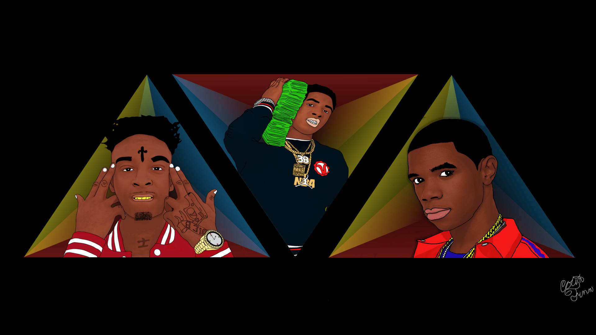 NBA Youngboy Bonding with Other Rappers in a Triangle Formation Wallpaper