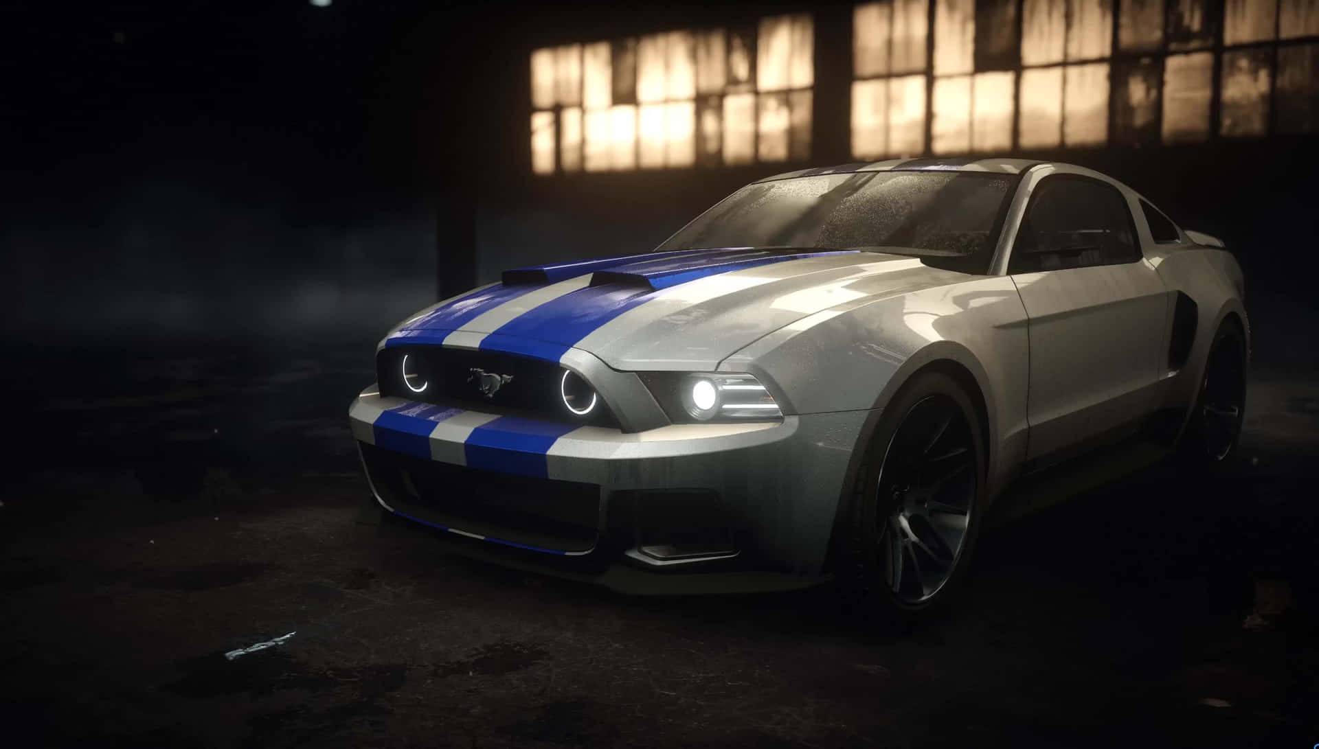 Need For Speed 4K Sølv Ford Mustang Tapet Wallpaper