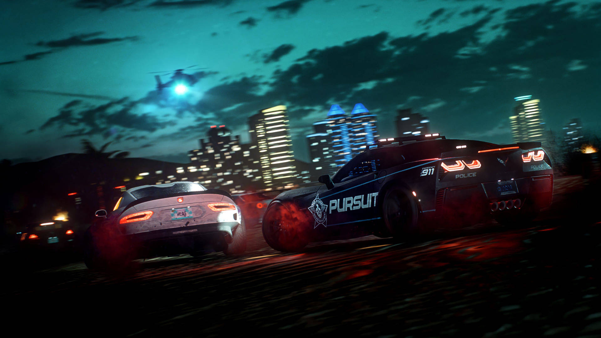 Thrilling Nighttime Police Chase in Need for Speed Heat Wallpaper
