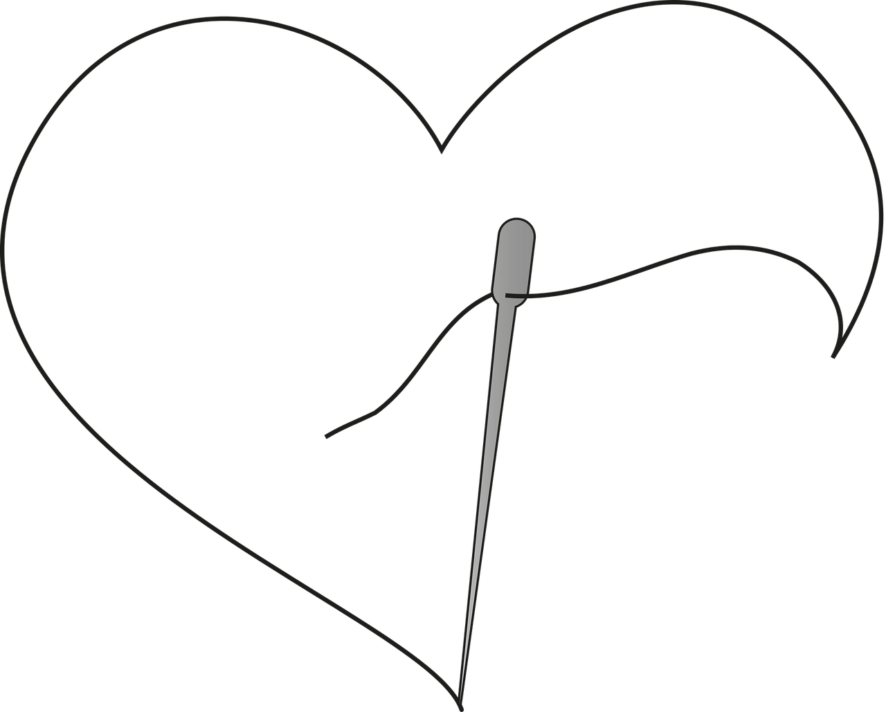 Needle Threaded Heart Outline PNG