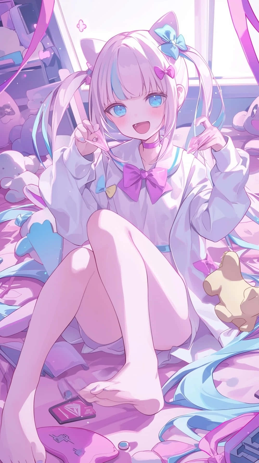 Needy Streamer Overload Anime Girl Surrounded By Plushies Wallpaper