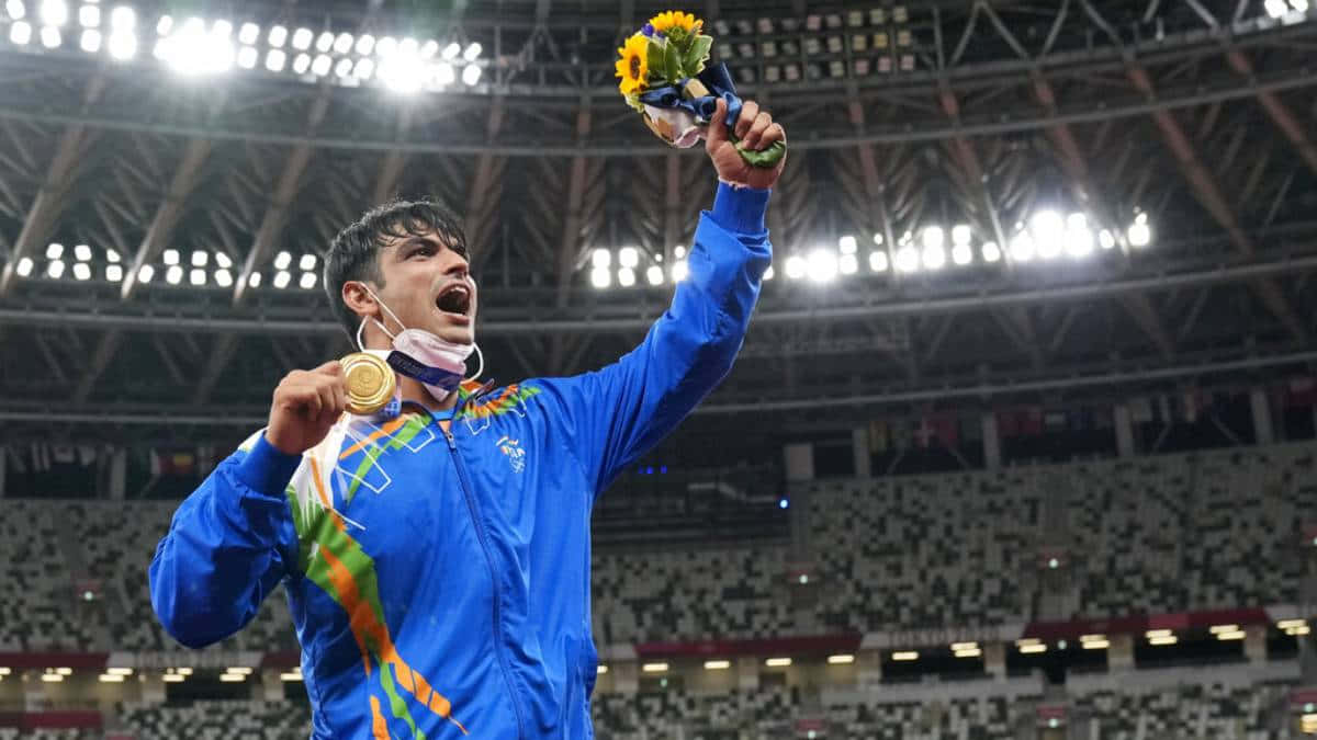 Neeraj Chopra representing India at the 2018 Asian Games