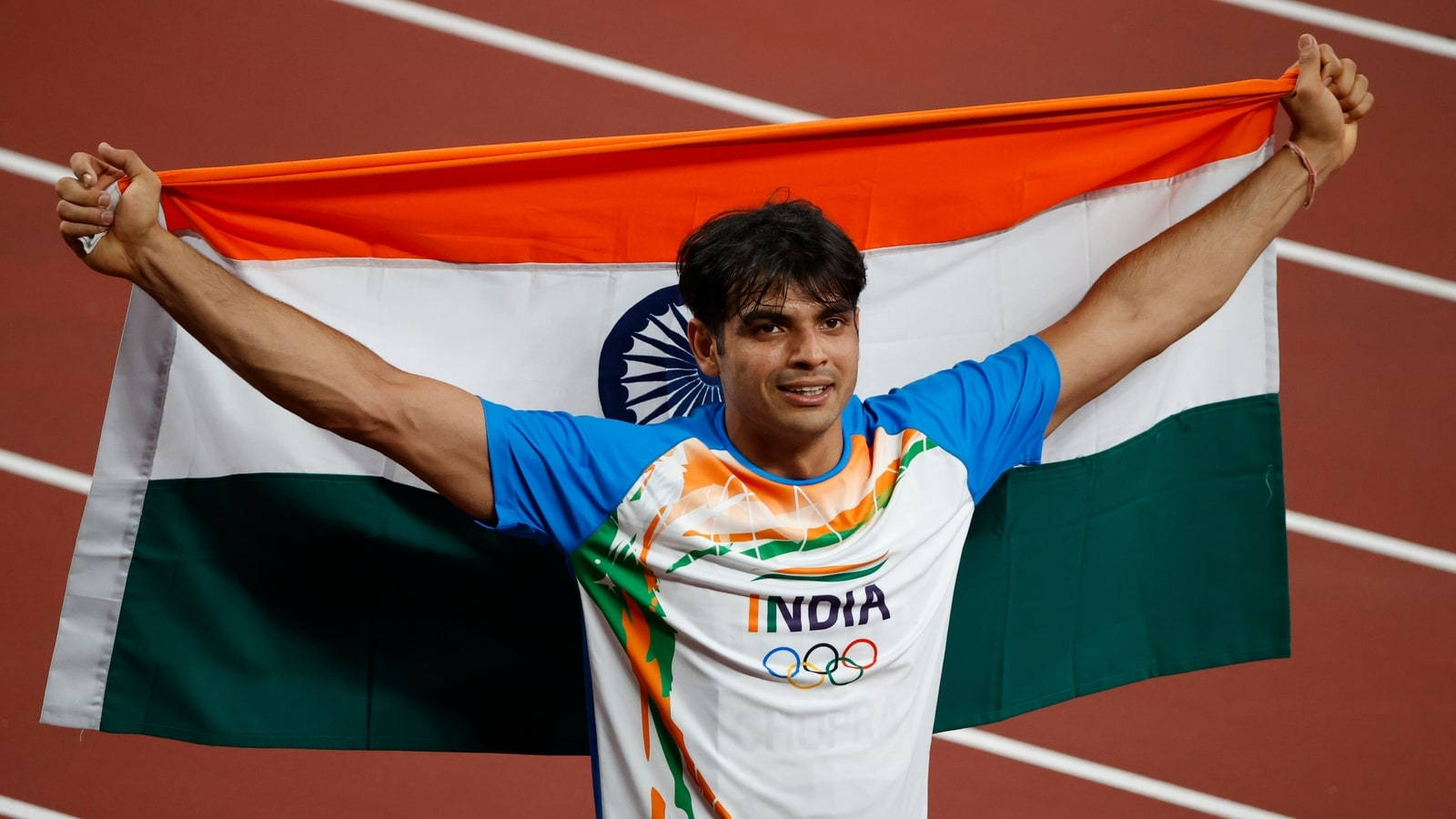 Neeraj Chopra Holds India's Flag Background