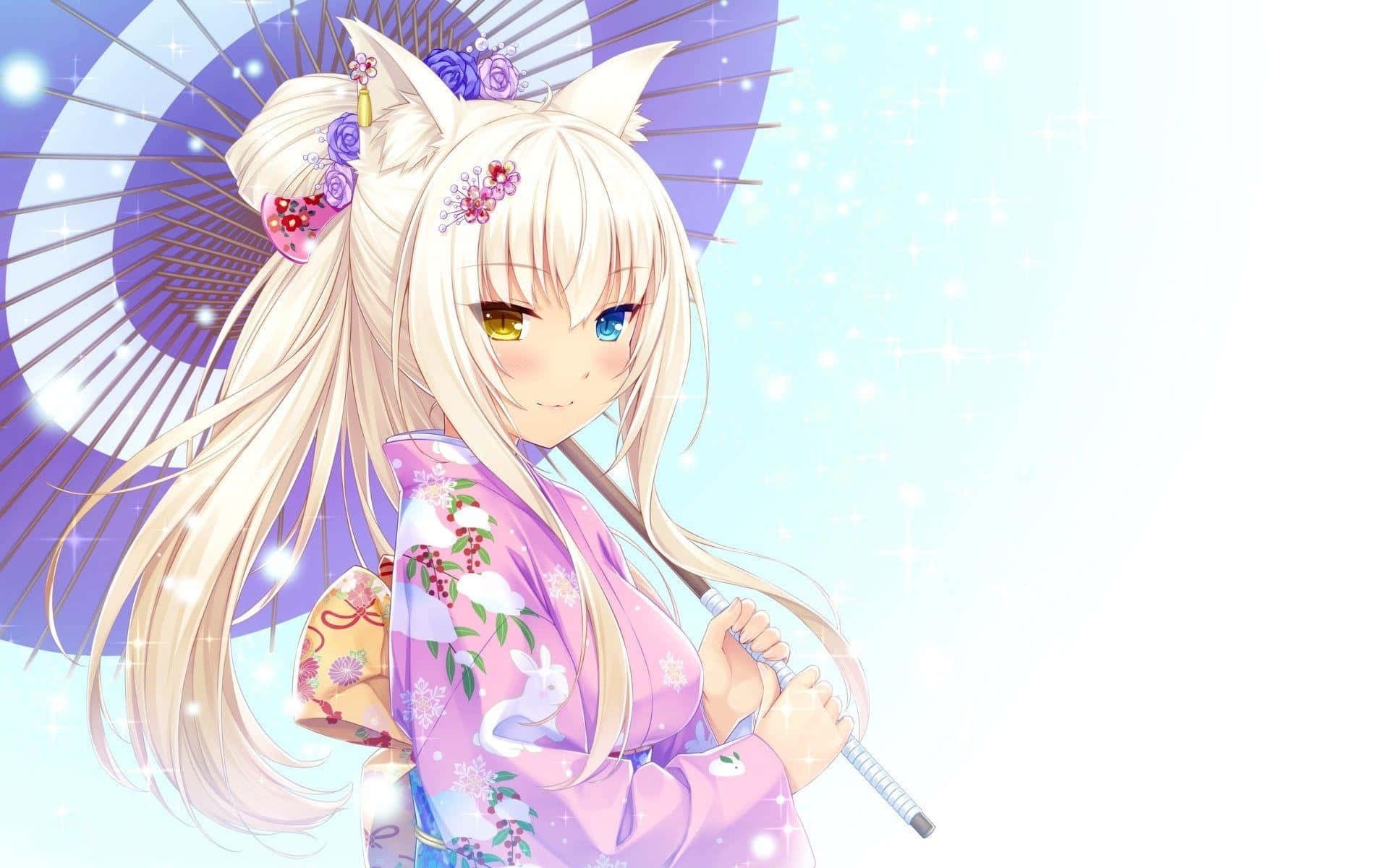 Neko Girlin Traditional Japanese Attire Wallpaper