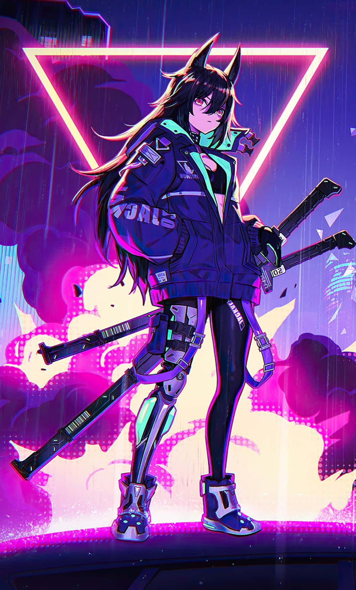 Katana Anime Girl Neon 4k 