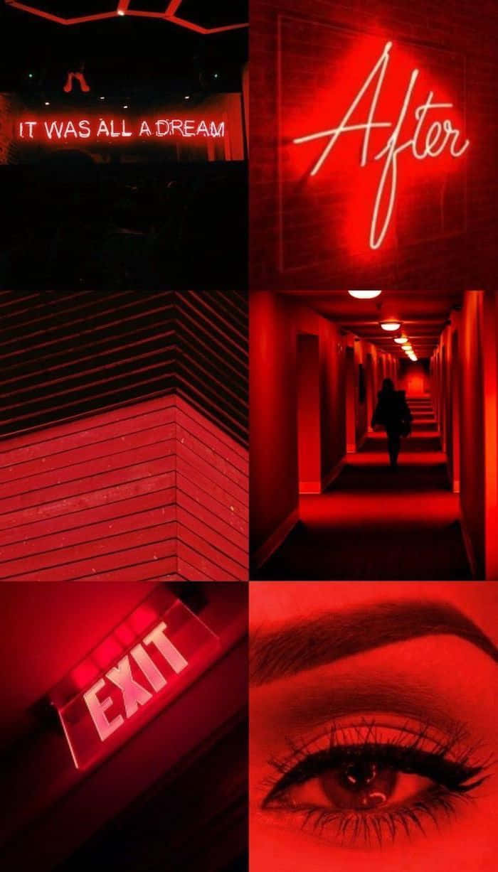 A Collage Of Red Lights And A Red Exit Sign