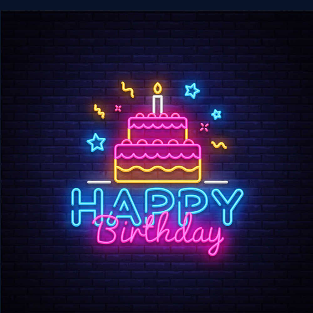 Neon Aesthetic Happy Birthday Cake Wallpaper