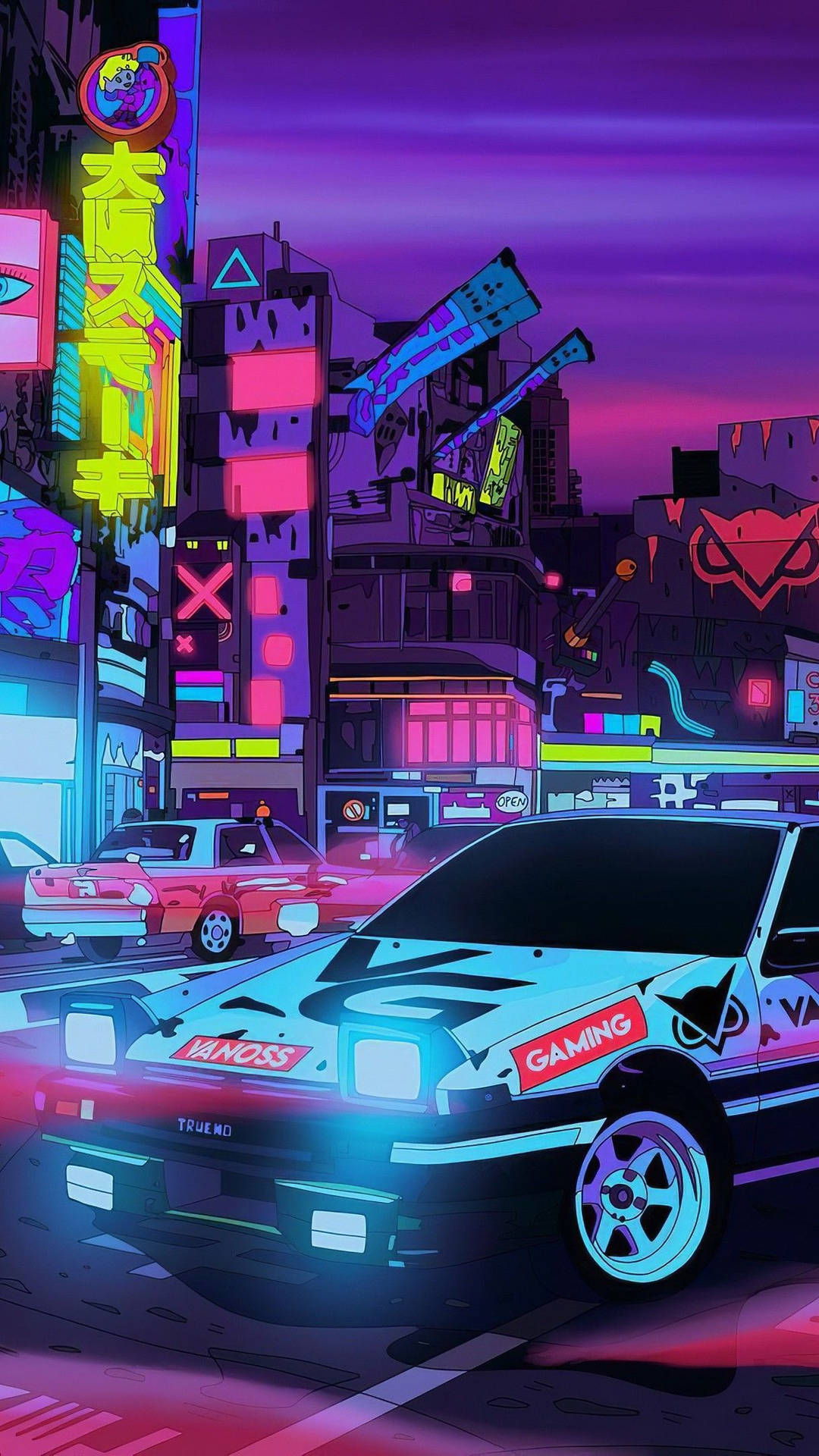 Neon Aesthetic JDM Car Showcasing Vibrant Night Life Wallpaper