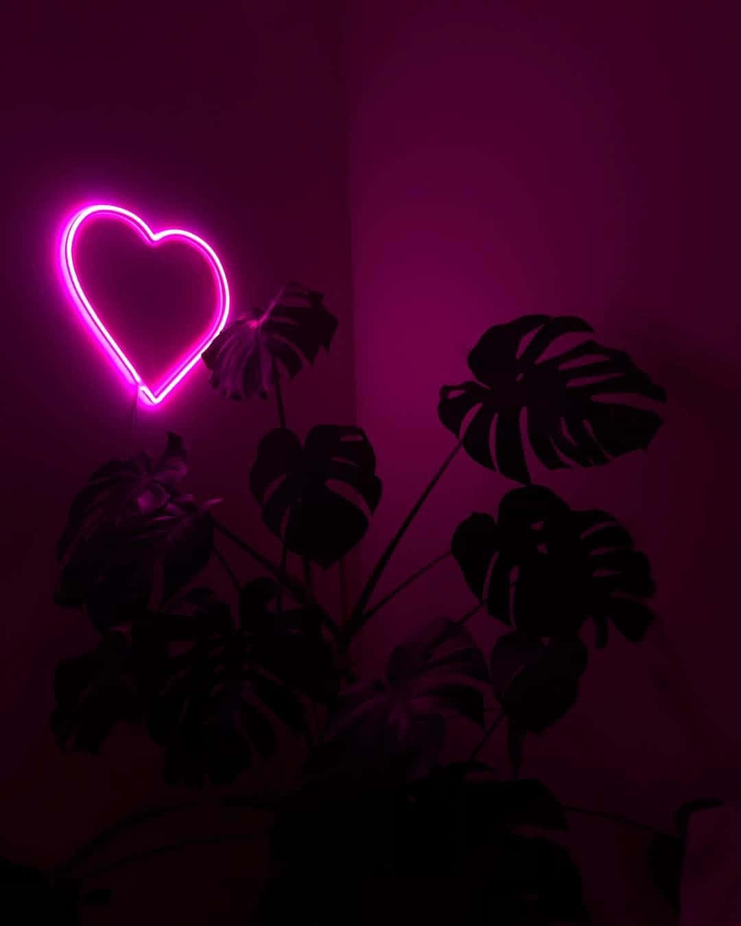 A Pink Heart Neon Sign In The Dark