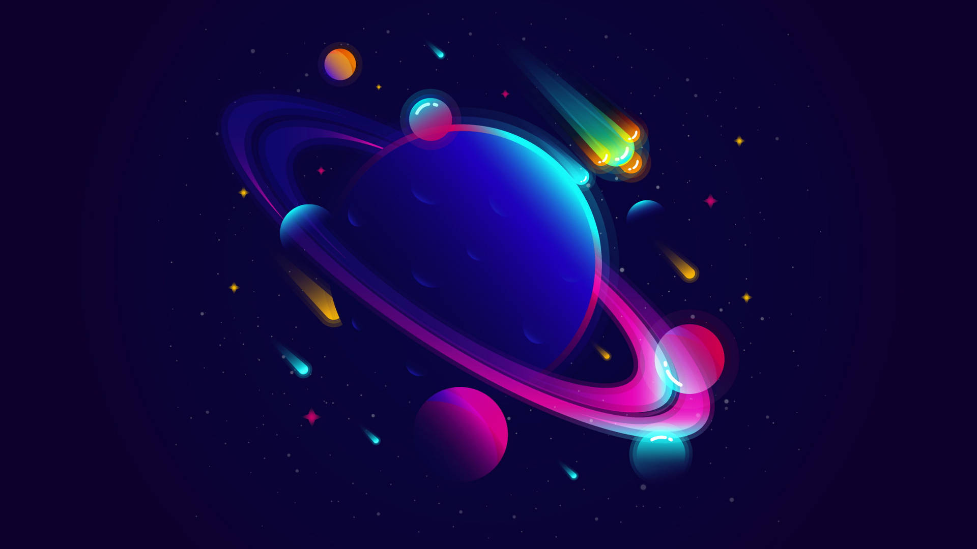 Artede Planetas Estéticos En Estilo Neón. Fondo de pantalla