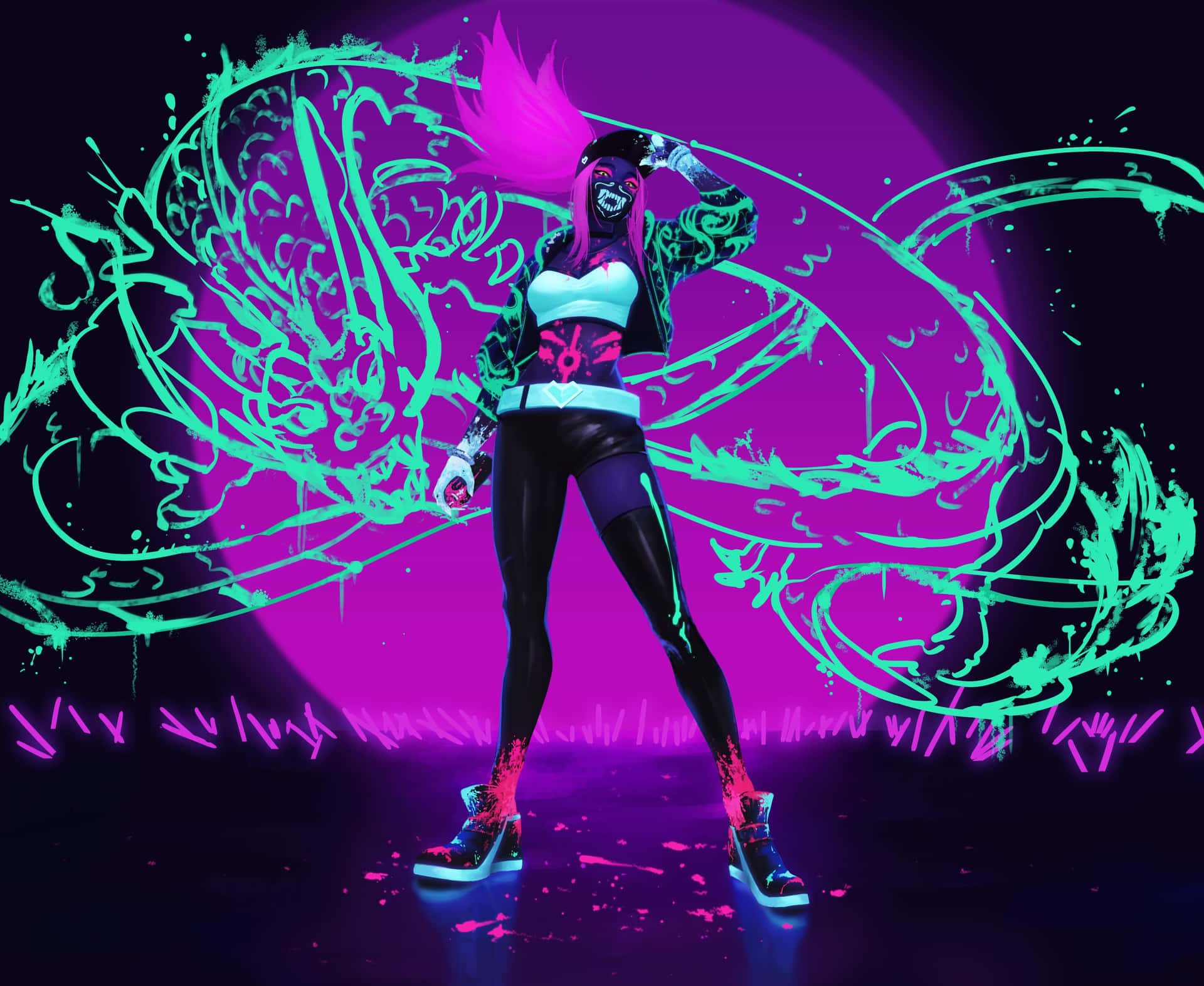 Karya Seni Neon Akali League Of Legends Wallpaper