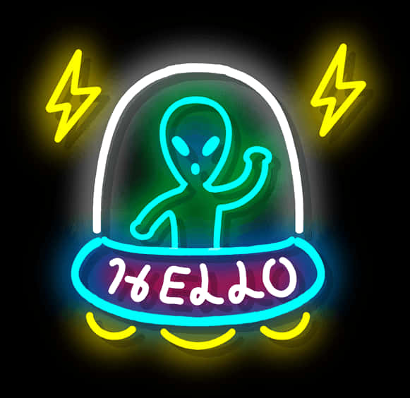 Neon Alien Greeting U F O PNG