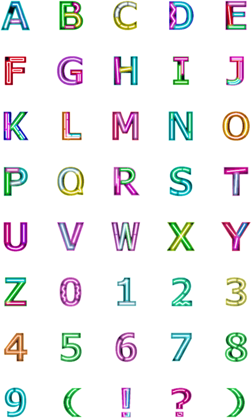 Neon Alphabetand Numbers PNG