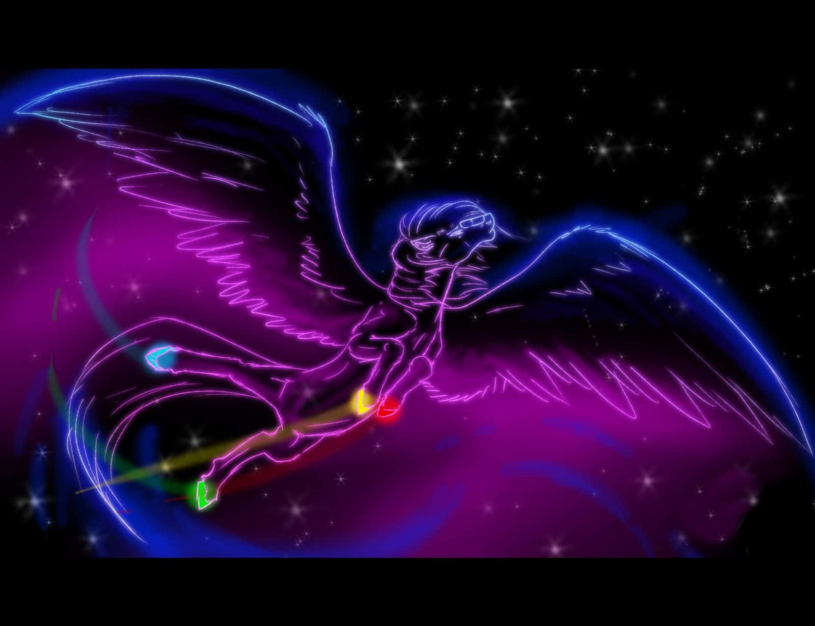 Neondjur Mytisk Pegasus I Flykt. Wallpaper