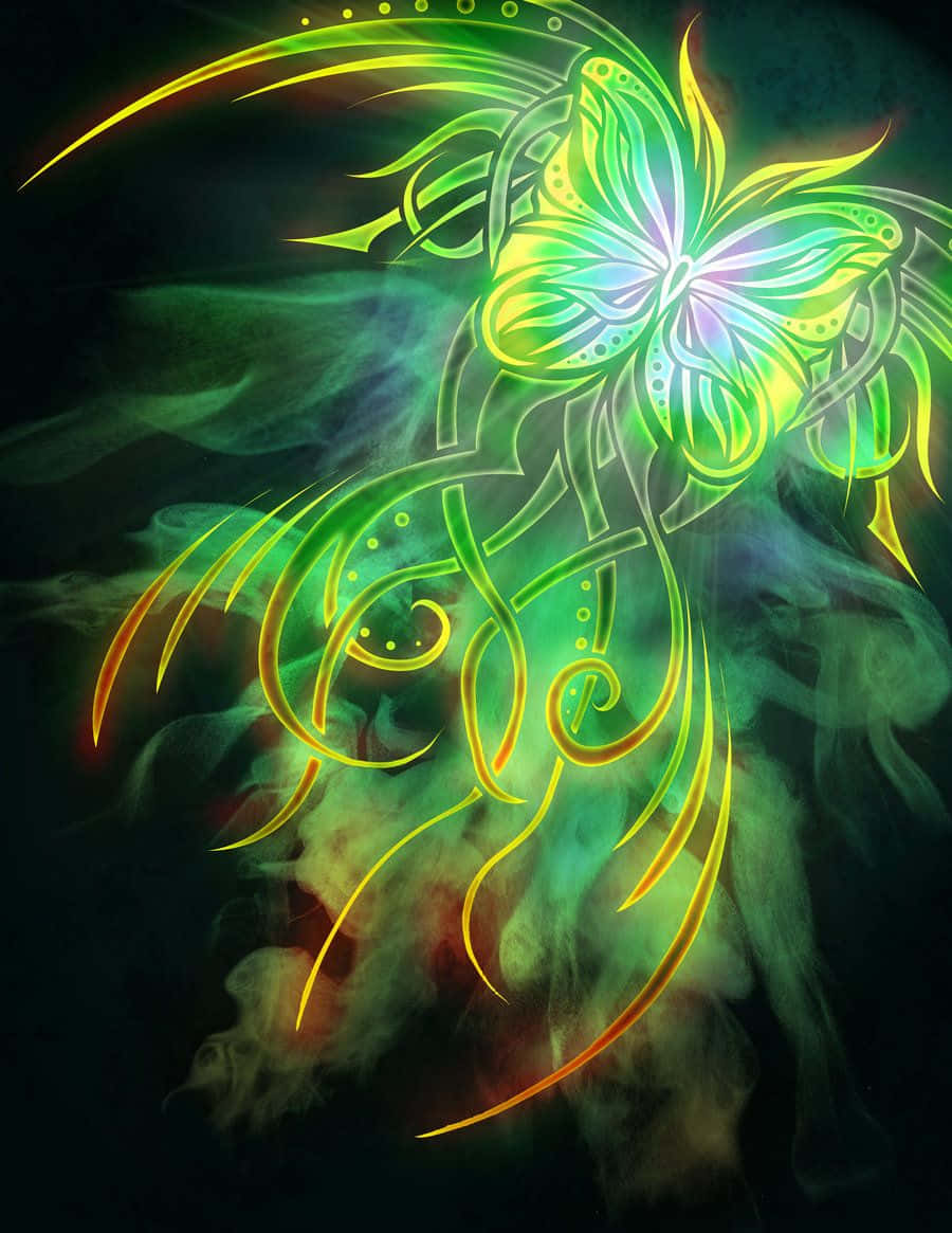Neon Animal Green Butterfly Art Wallpaper
