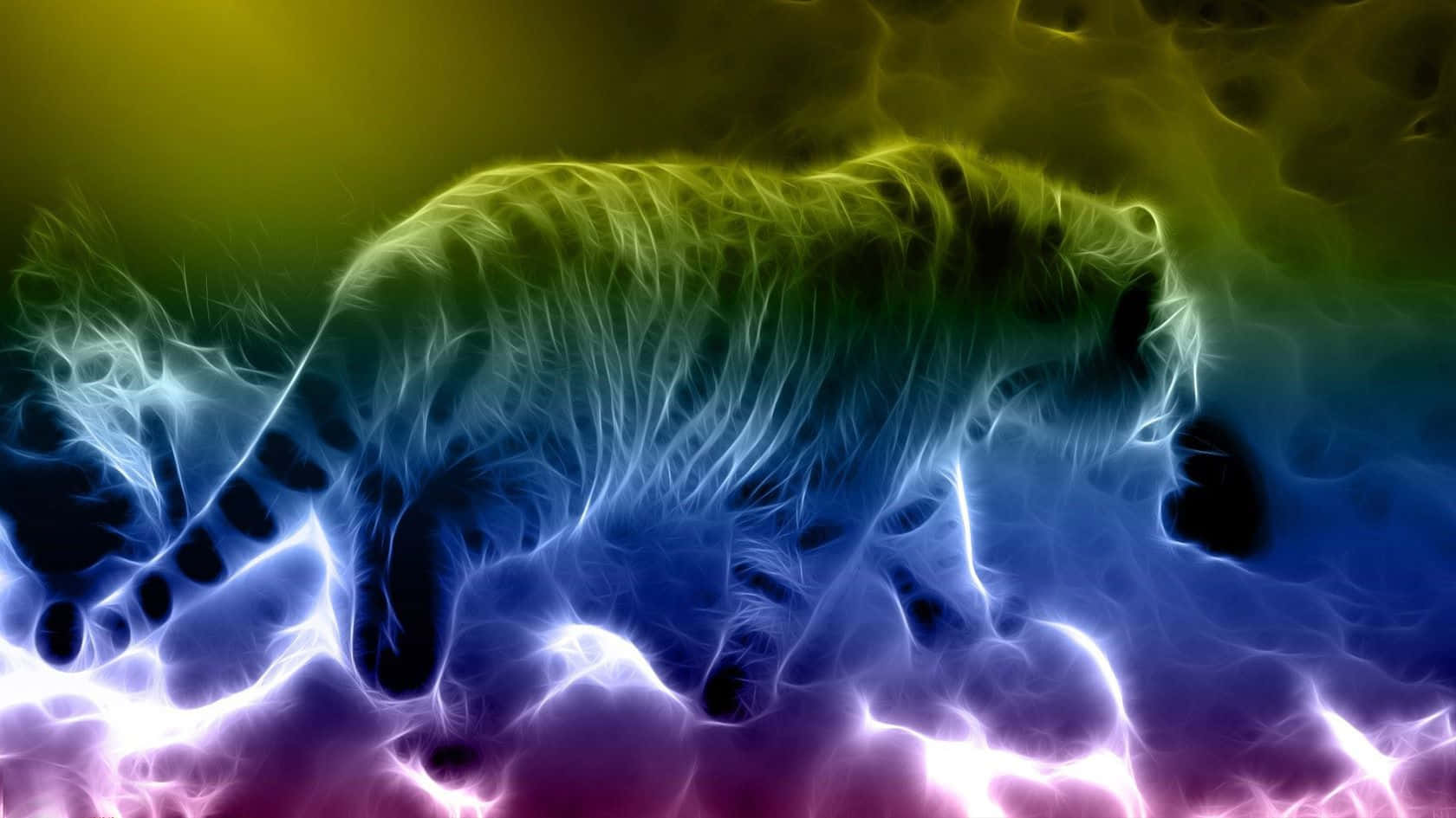 Neon Animals Tiger Walking On Clouds Fantasy Art Wallpaper