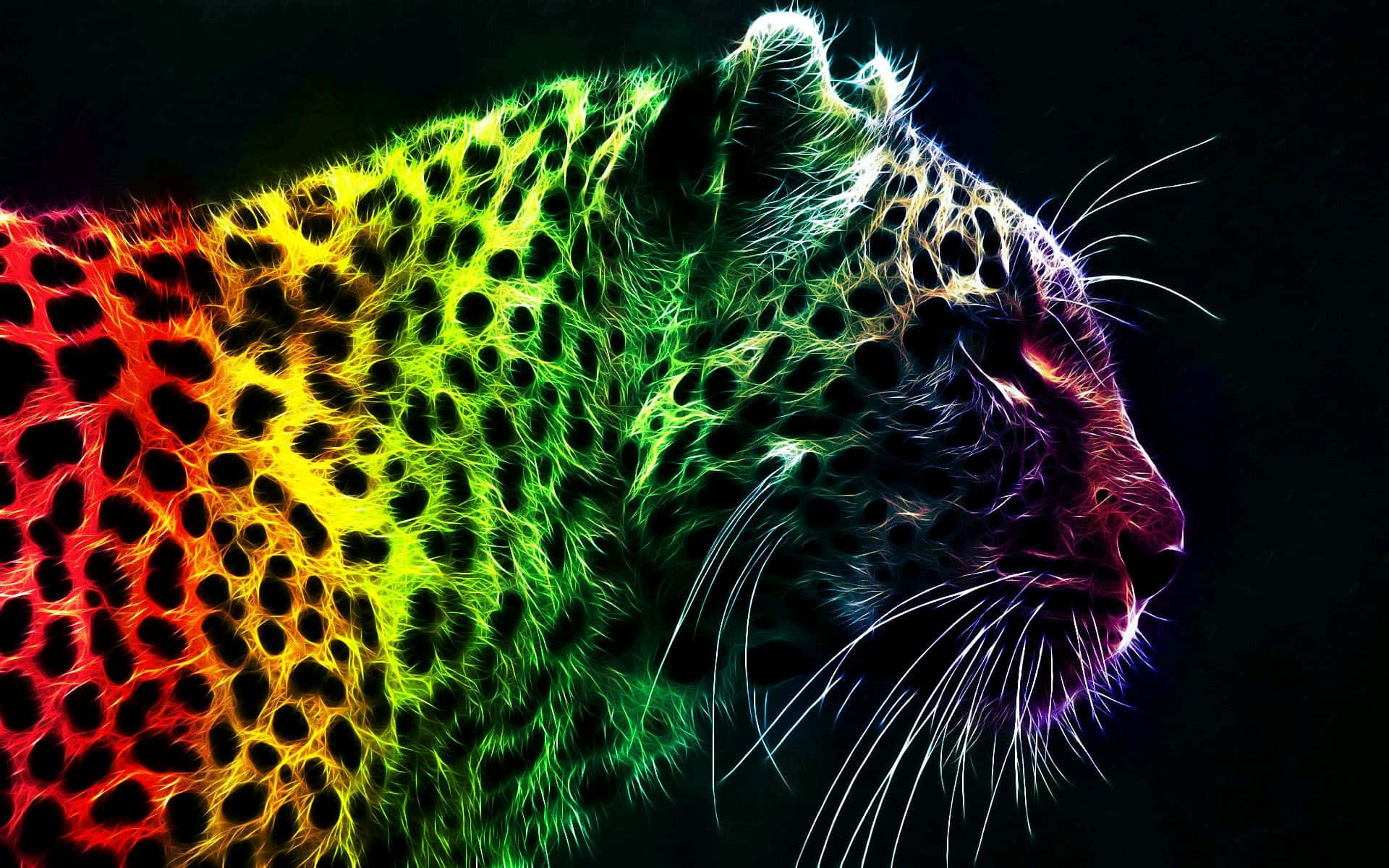 Färggladneongrön Djur Leopard Sida Vy Wallpaper