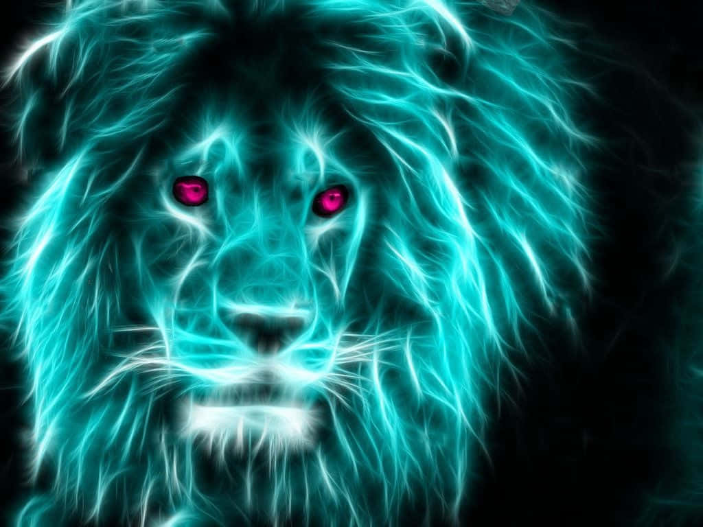 Neon Animal Teal Lion Head With Red Eyes Wallpaper