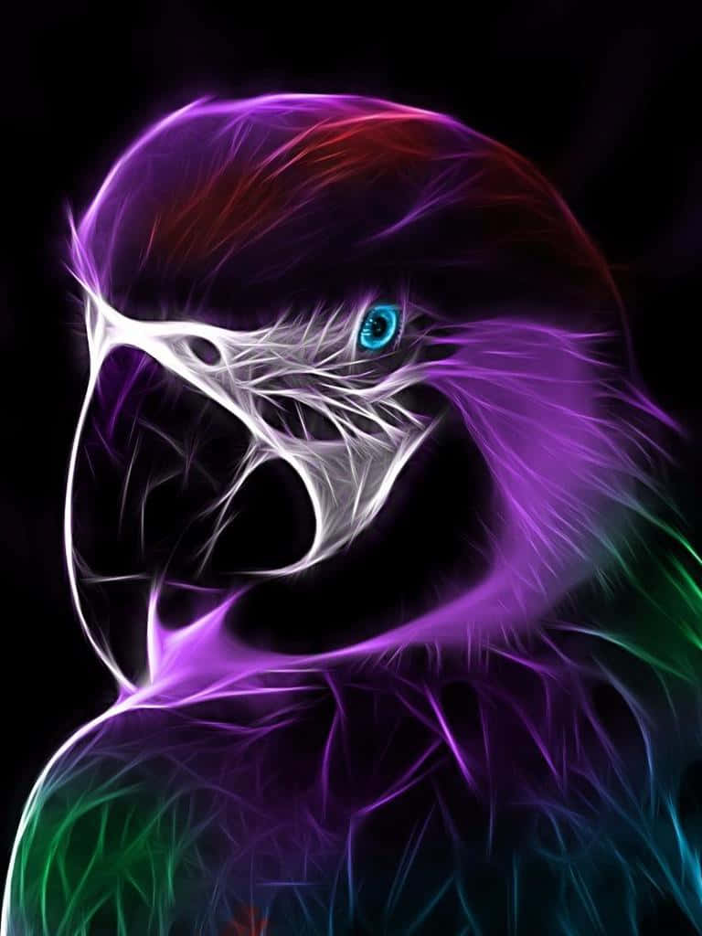 Neon Animal Purple Macaw Bird Wallpaper