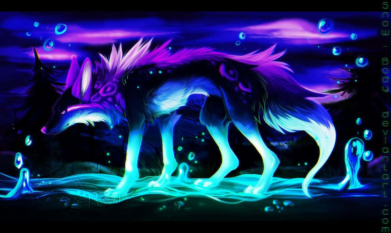 Neon Animal Wolf Fantasy Art Wallpaper