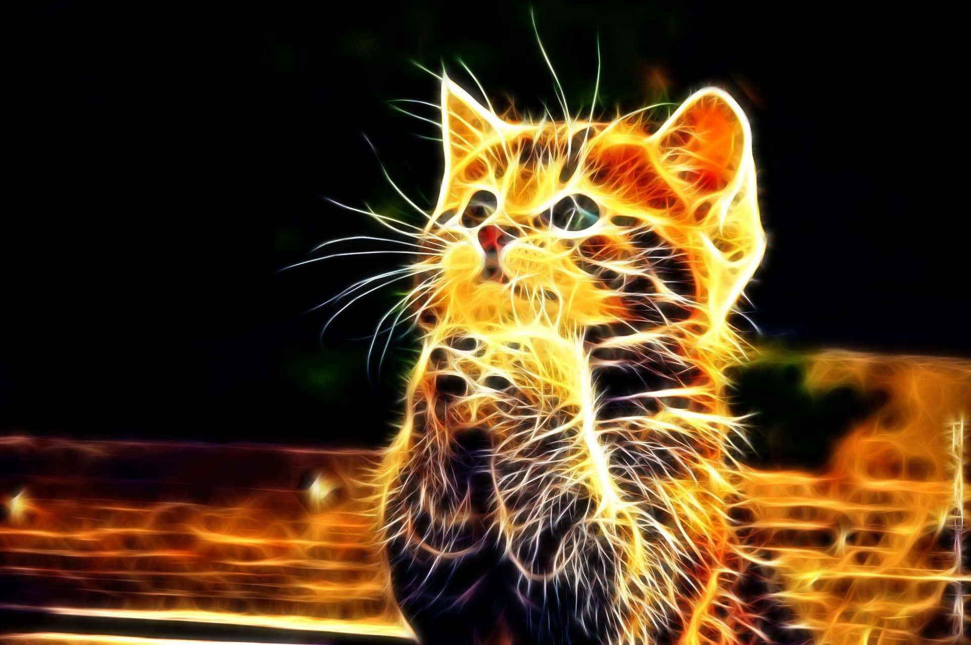 Cute Neon Animal Praying Cat Wallpaper