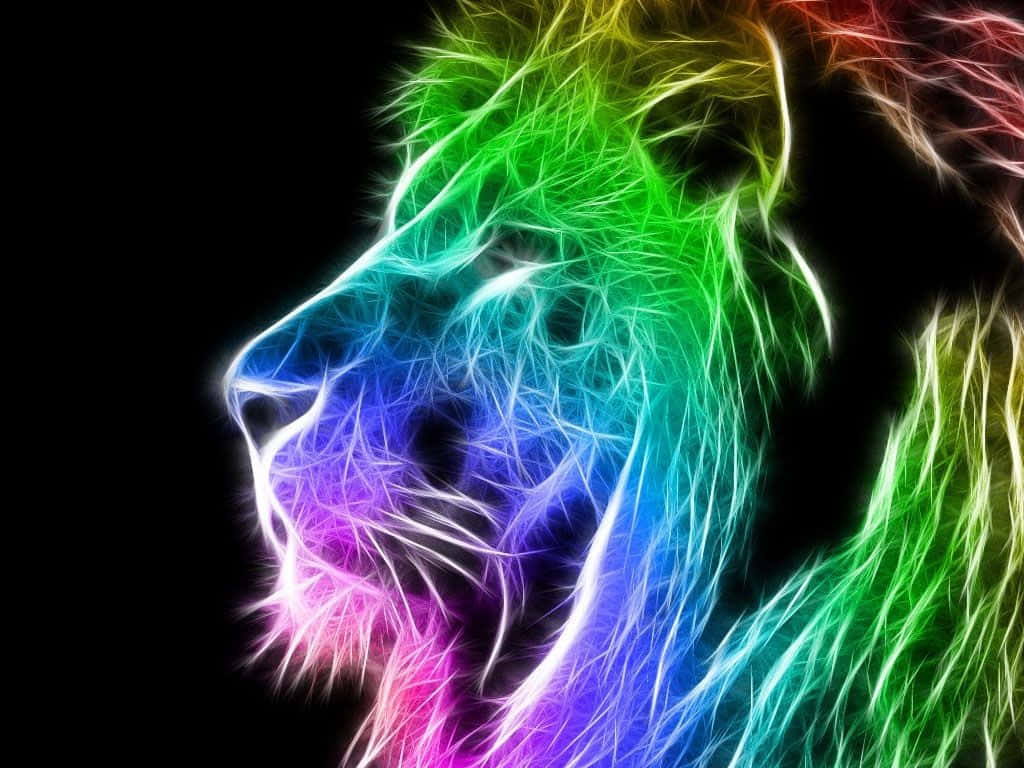 Neondjur Regnbåge Lejon Sidoprofil Wallpaper