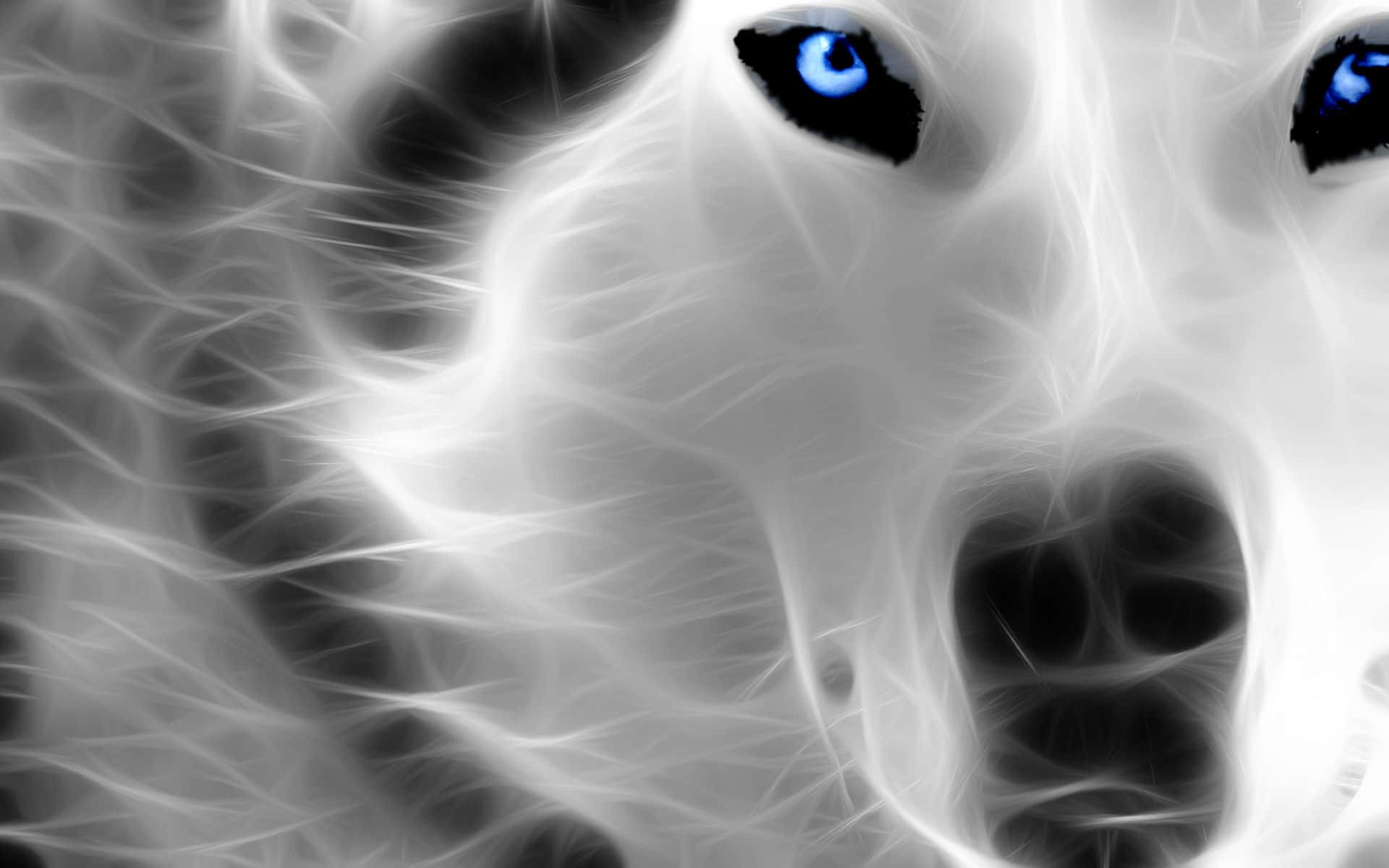Neon Animal White Wolf With Blue Eyes Wallpaper