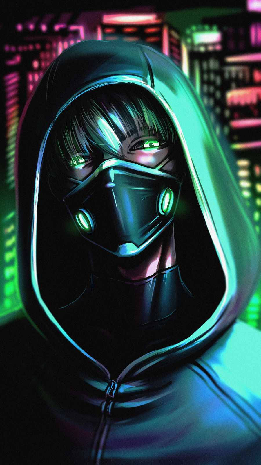 Download Neon Anime Guy With Hoodie Wallpaper | Wallpapers.Com