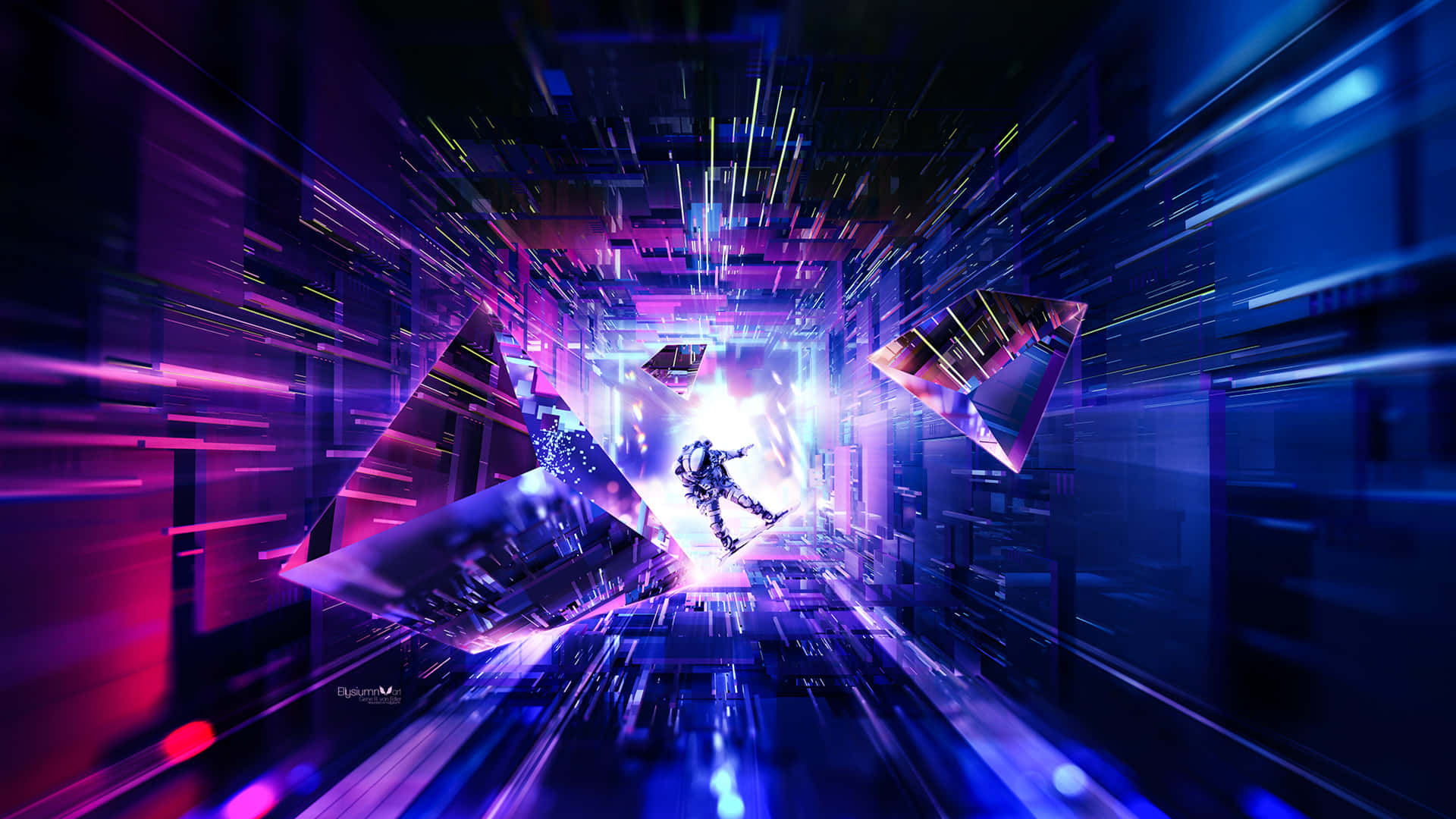 Neon Astronaut In Space Warp Wallpaper