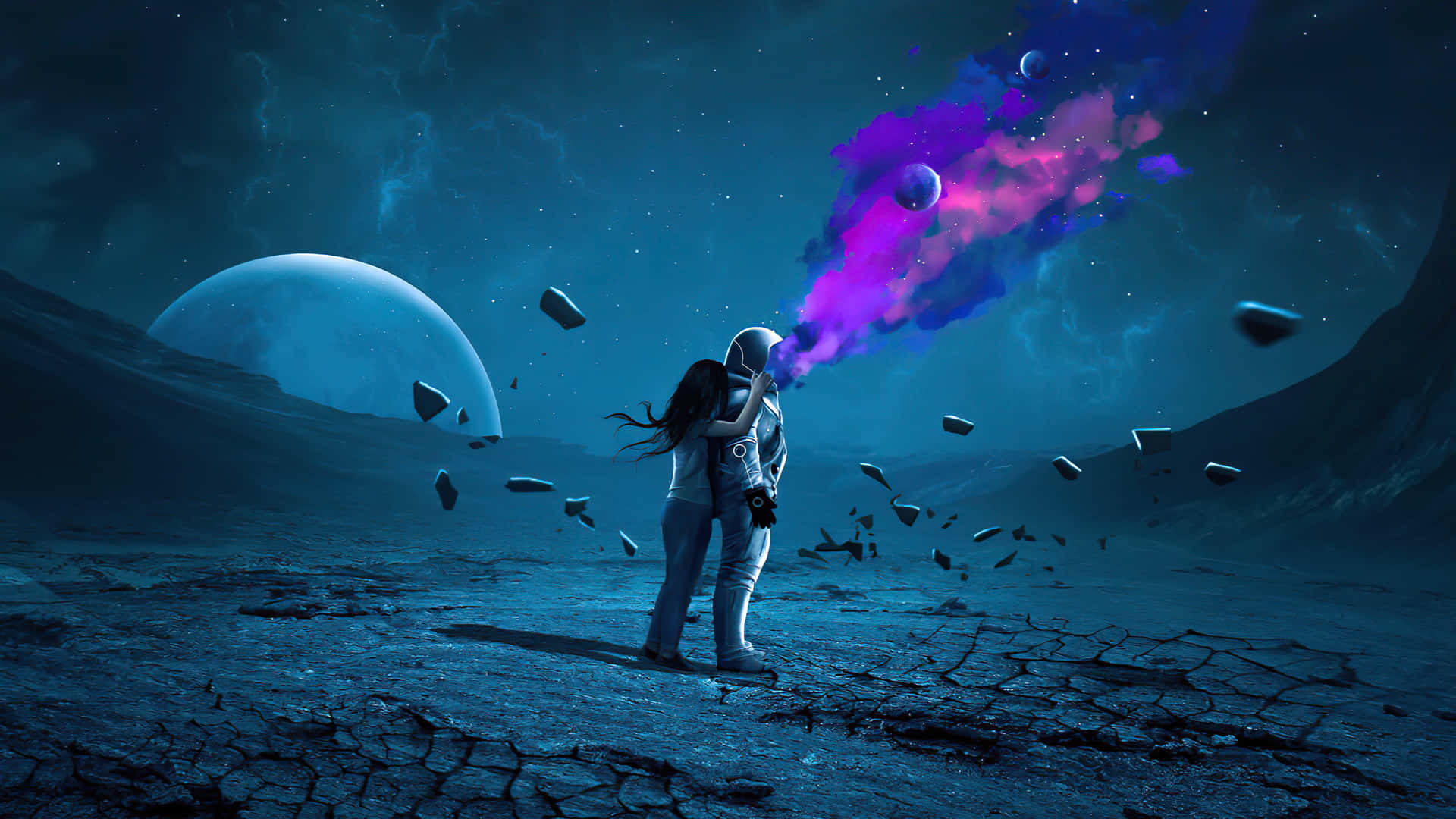 Neon Astronaut On A Planet Wallpaper