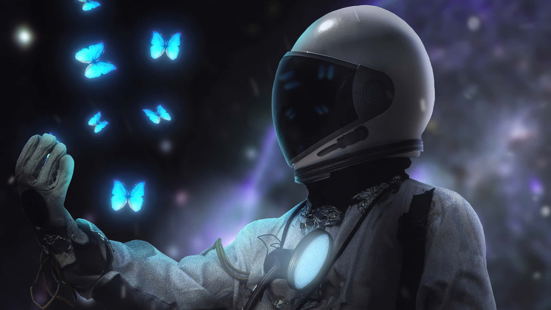 Neon Astronaut With Butterflies Wallpaper
