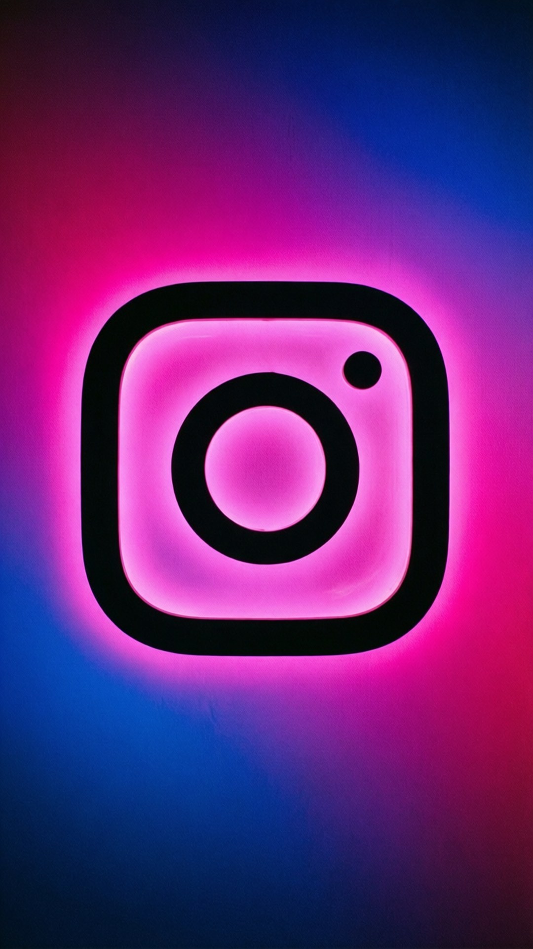 En svart Instagram-logotyp som sticker ut mot en ljus neon-gradientbakgrund.