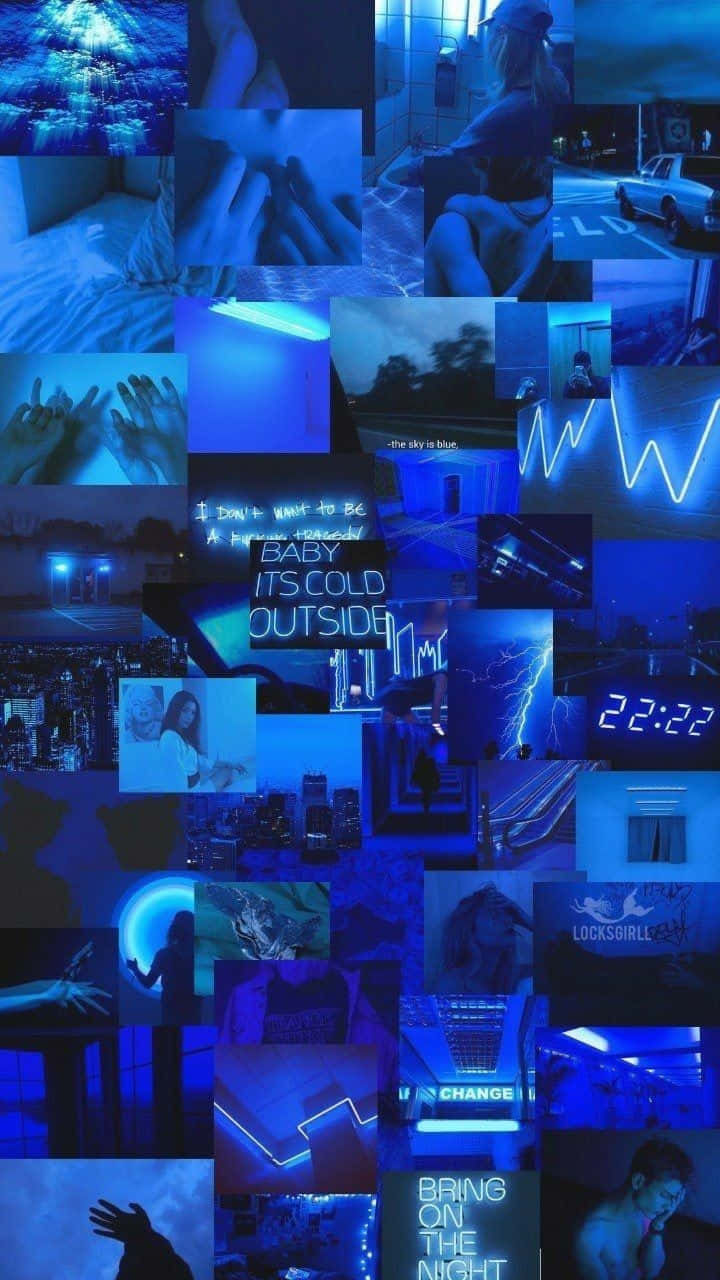 Neon Blue Aesthetic Collage Wallpaper
