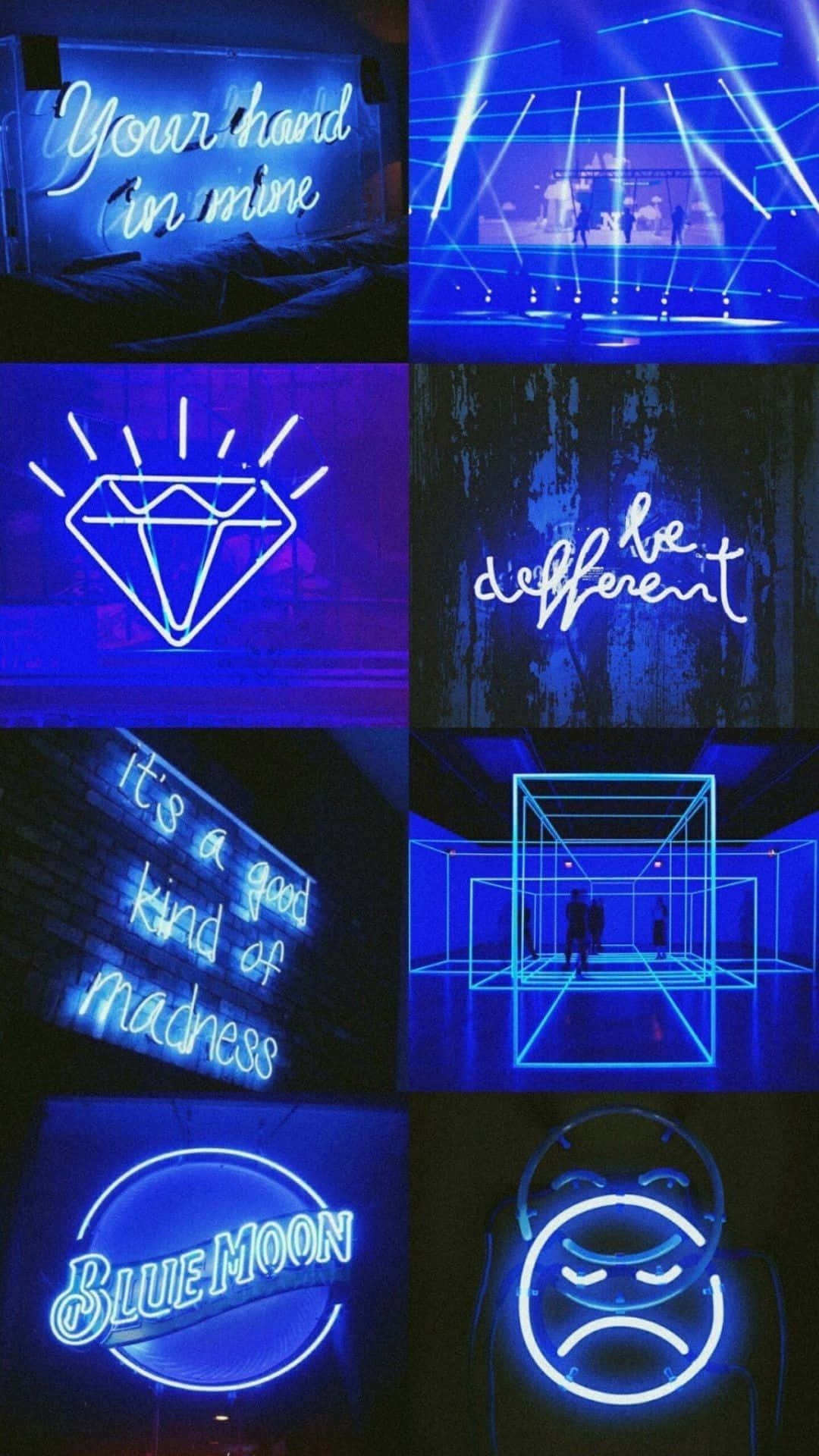 Neon Blue Aesthetic Collage Wallpaper