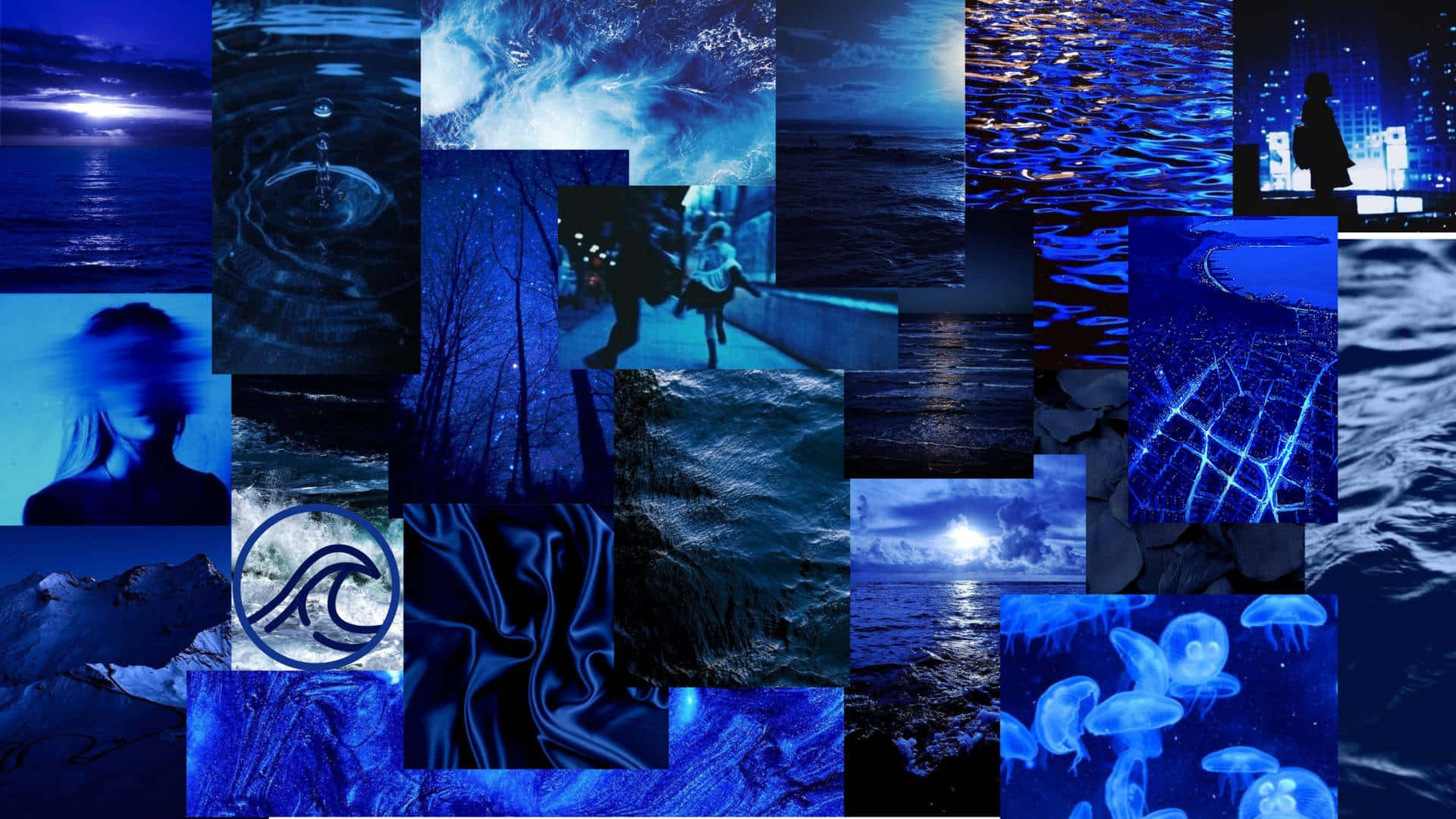 Neon Blue Aesthetic Collage Wallpaper