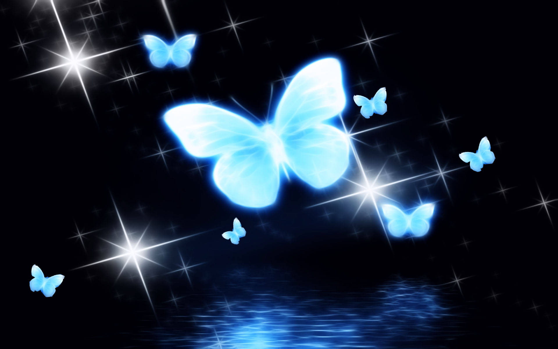 Neon Blue Aesthetic Sparkling Butterflies Wallpaper