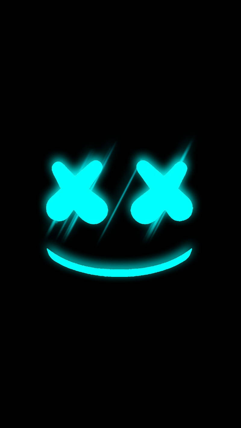 Sonrisade Marshmello En Neón Azul Y Negro. Fondo de pantalla