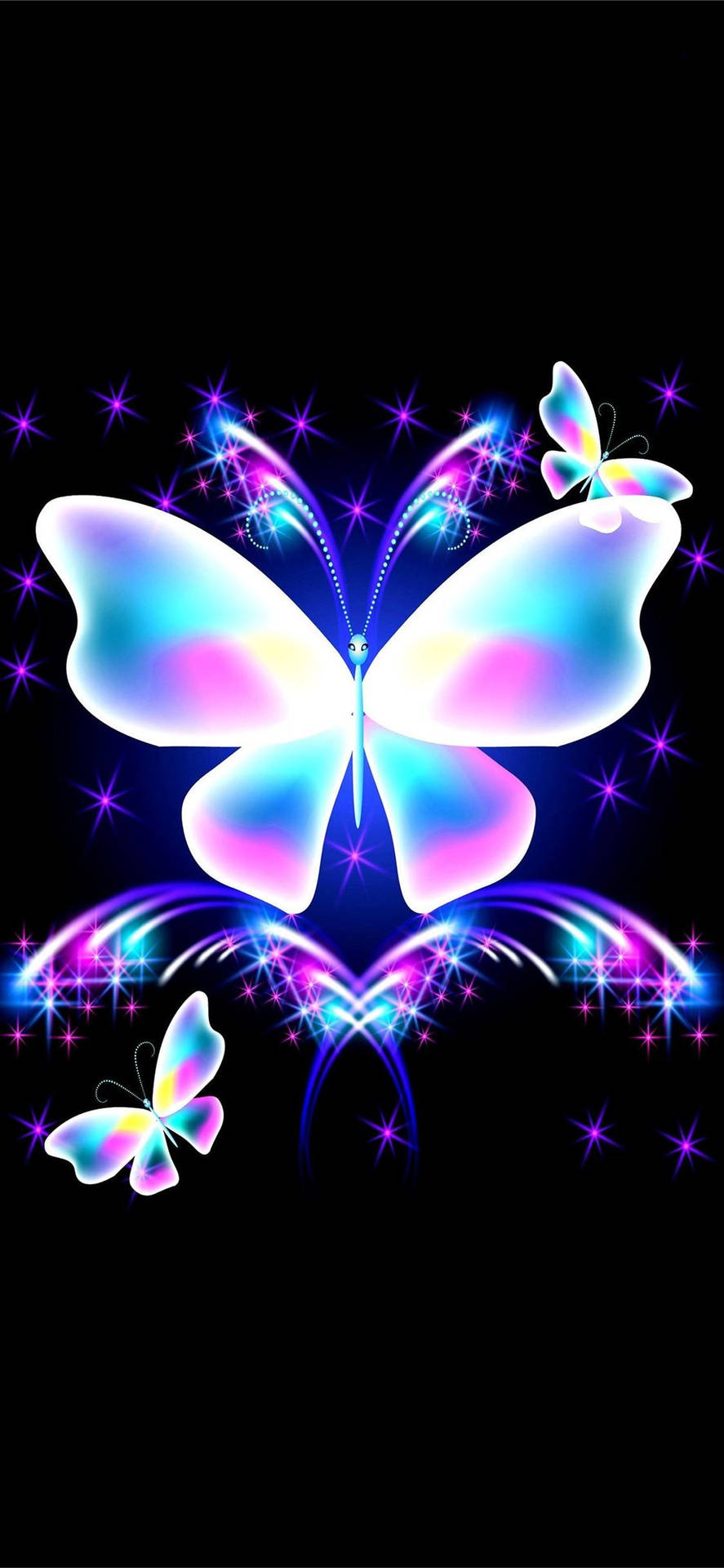 Neon Blue And Purple Butterfly Phone Wallpaper