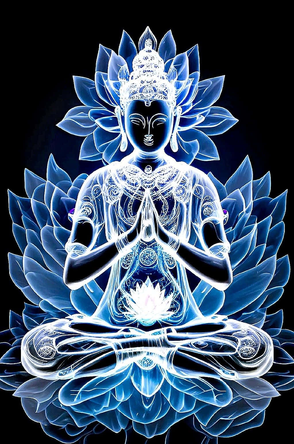 Neon Blue Buddha Lotus Art Wallpaper