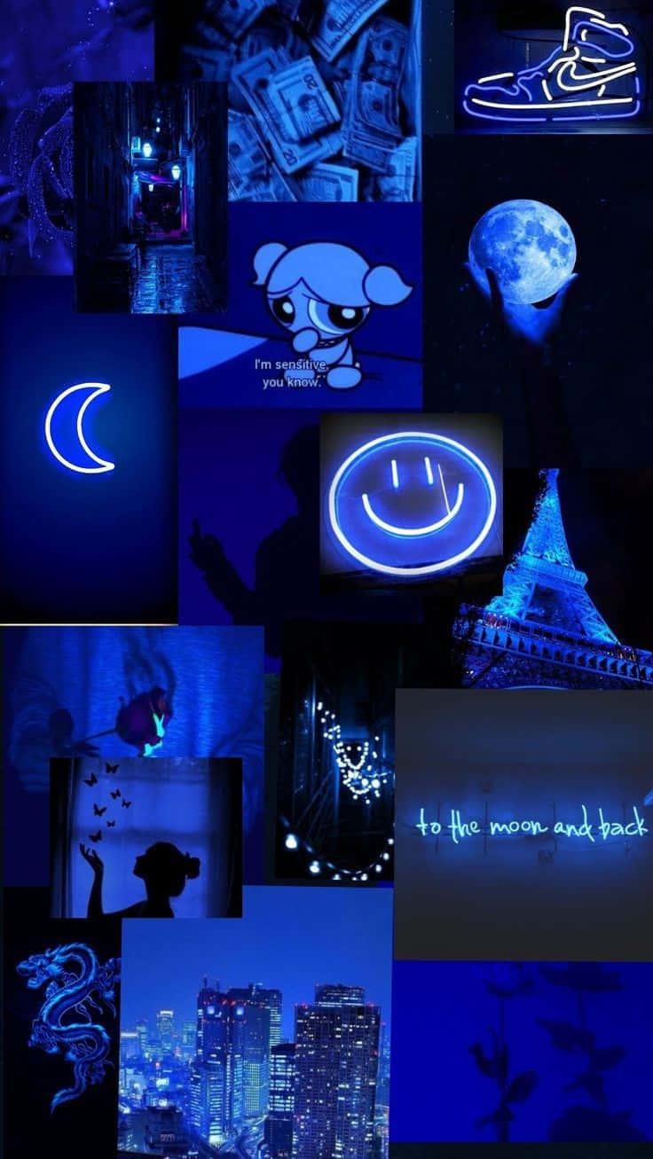 Neon Blue Collage Aesthetic Wallpaper