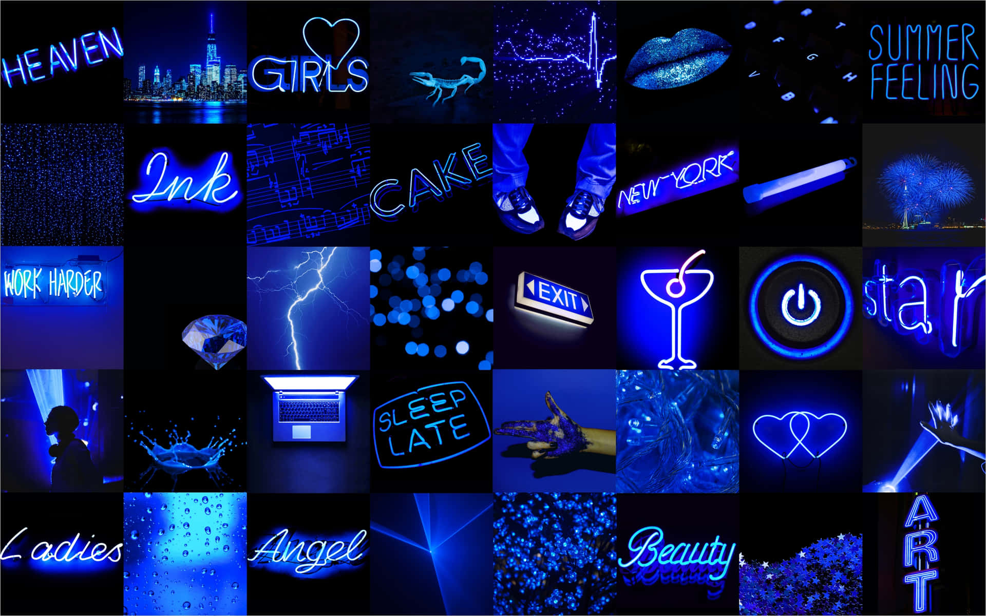 Neon Blue Collage Aesthetic Wallpaper