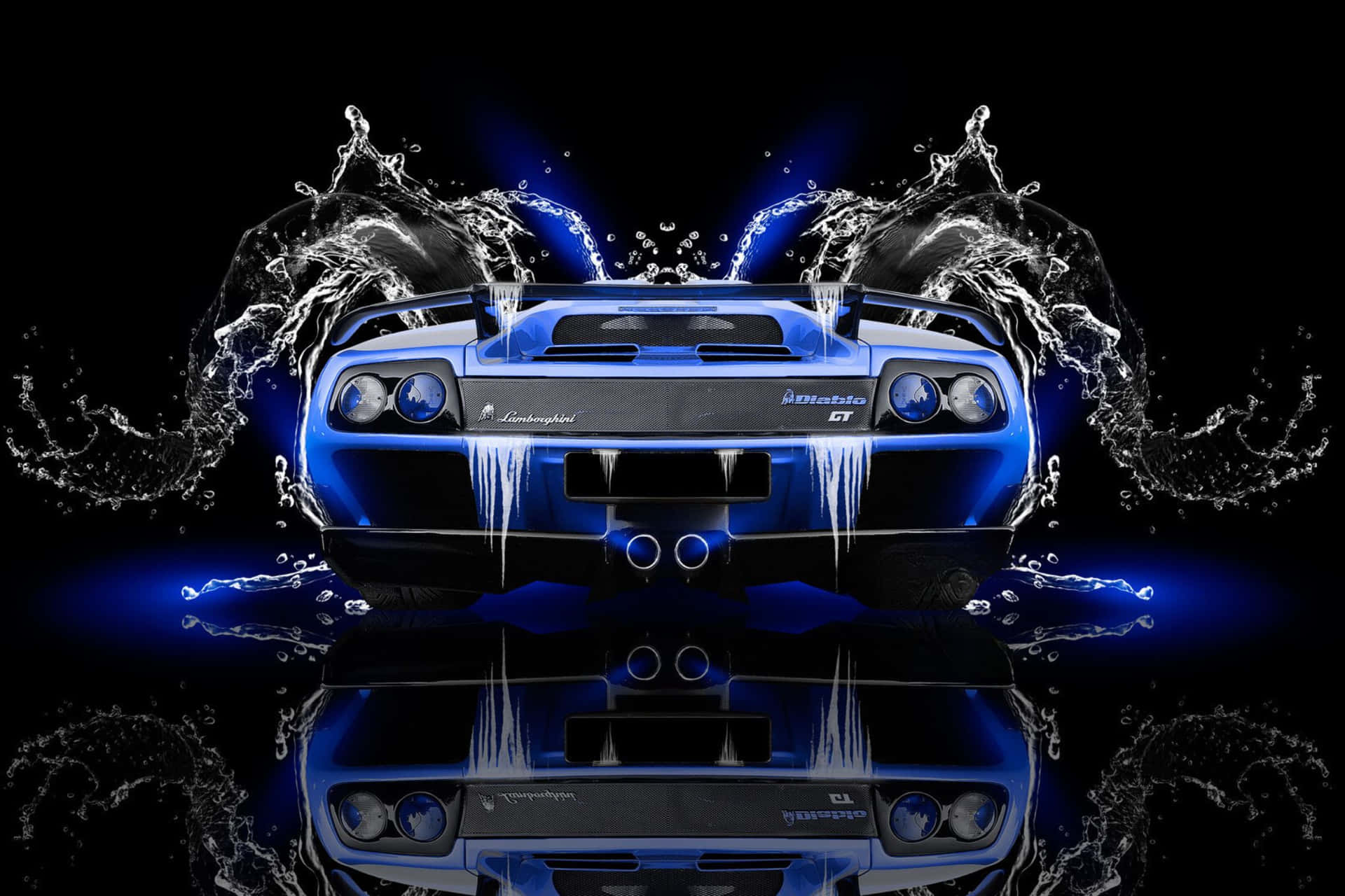 Neon Blue Lamborghini Diablo G T With Water Effects Wallpaper