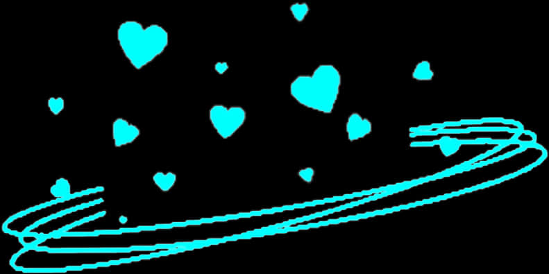 Neon Blue Ringed Planetand Hearts PNG