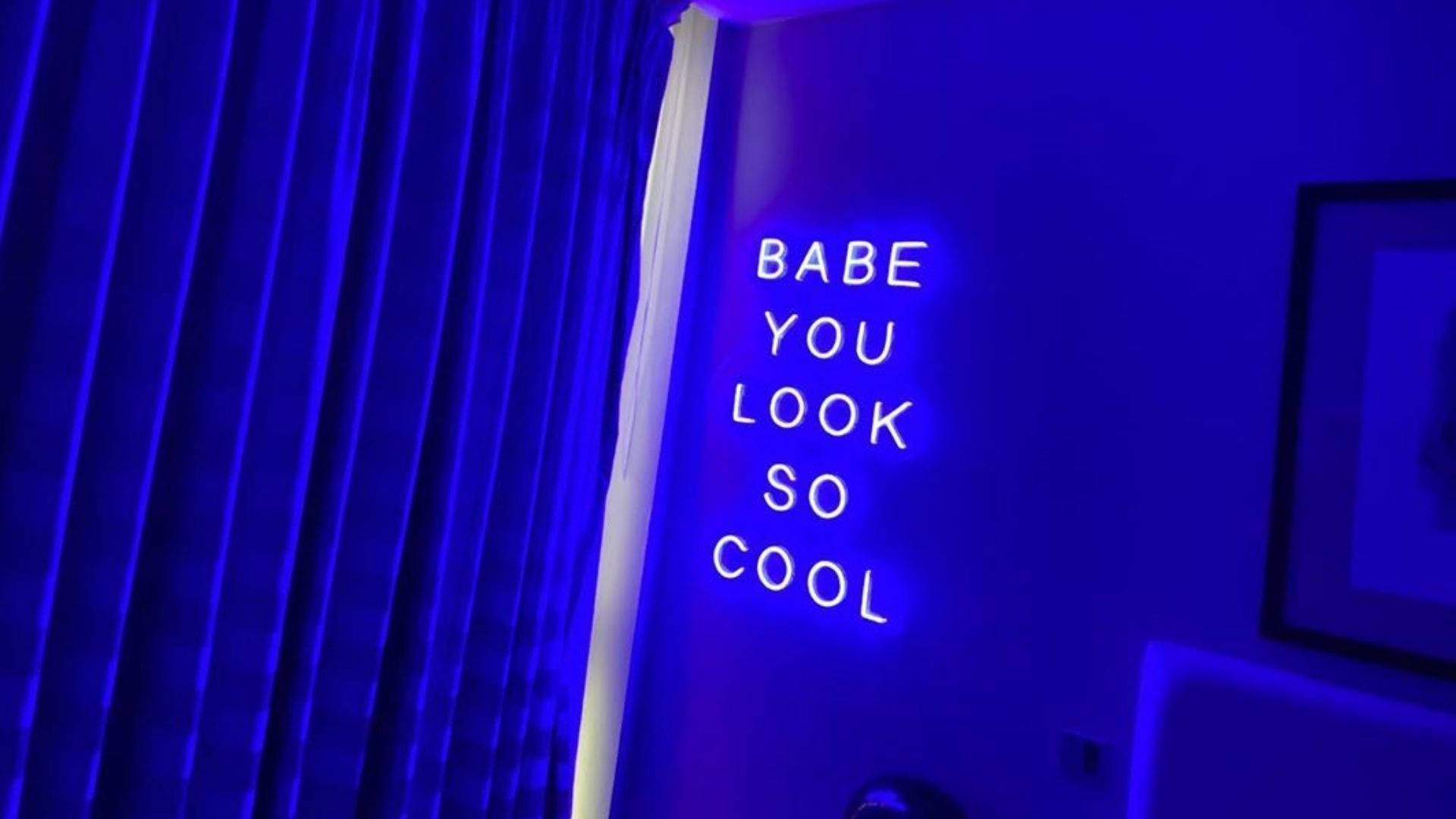 Neon Blue Room With LED Signage Wallpaper