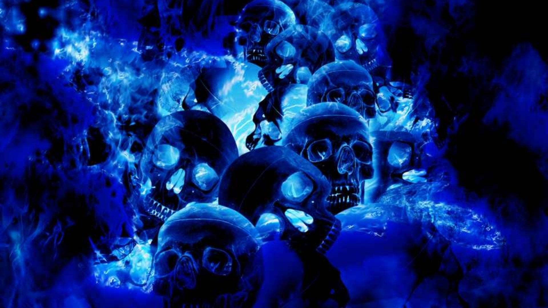 Neon Blue Skulls Wallpaper