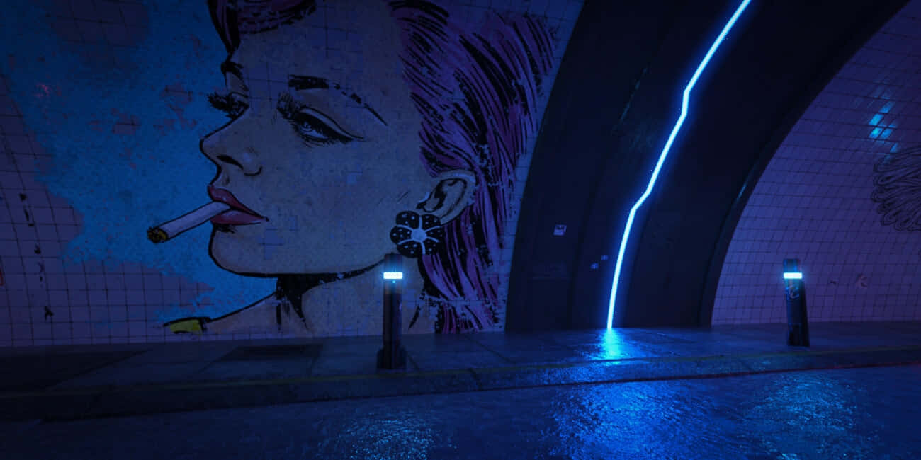 Neon_ Blue_ Urban_ Art_ Tunnel Wallpaper