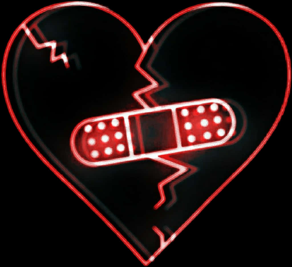 Neon Broken Heartwith Bandaid PNG